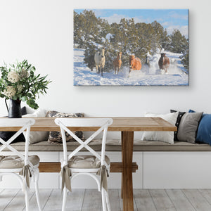 "Alpine Wild Horses Frolic" Canvas Wall Hanging